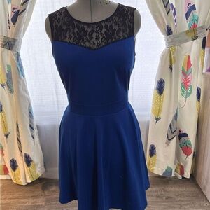 Elegant Blue Dress with Black Lace Detail